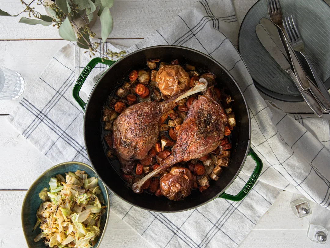 Roasted Goose Legs with Creamy Pointed Cabbage