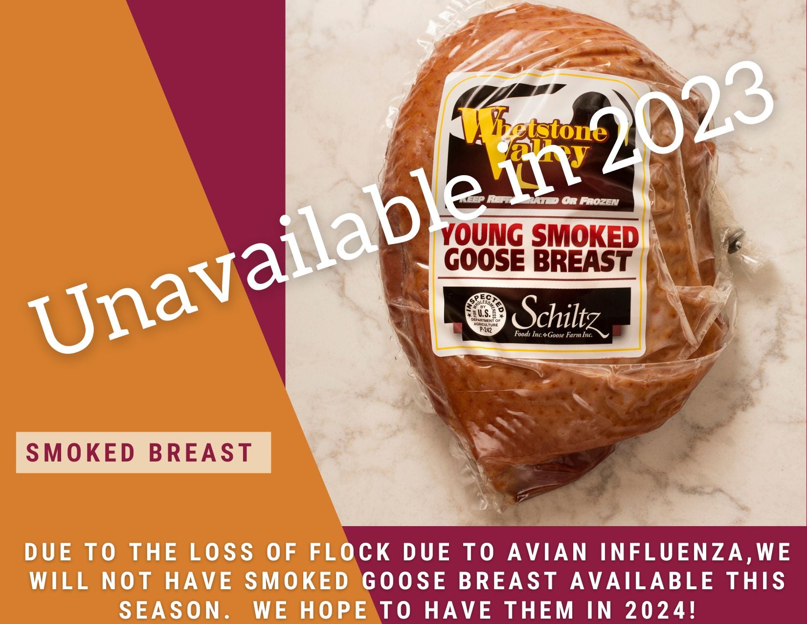 Smoked Goose Breast- .6-.9 lbs-WE'RE SORRY - UNAVAILABLE FOR 2023
